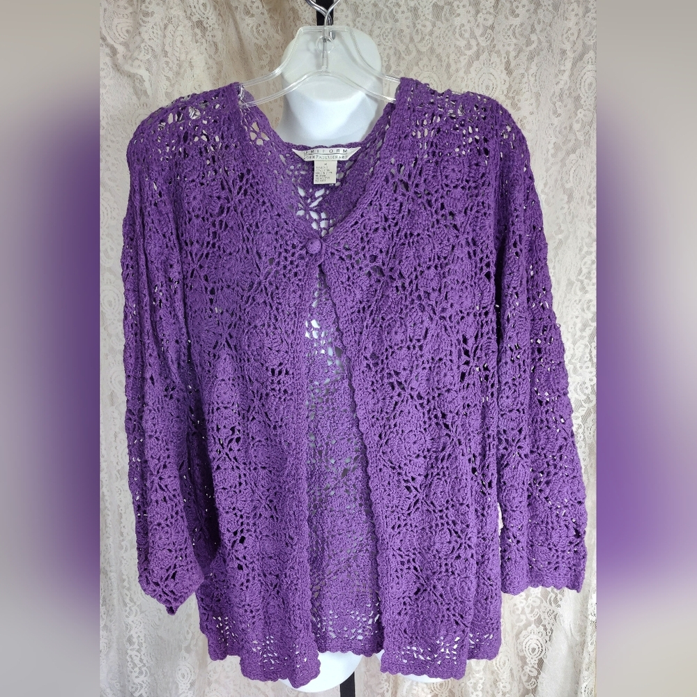 Uniform John Paul Richards purple crochet jacket NWOT